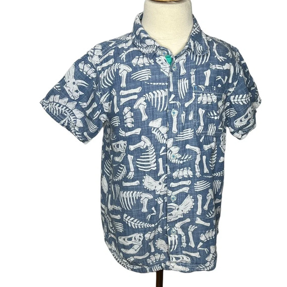 Hatley boys blue chambray dinosaur fossil button down shirt sz 7 - Picture 1 of 2